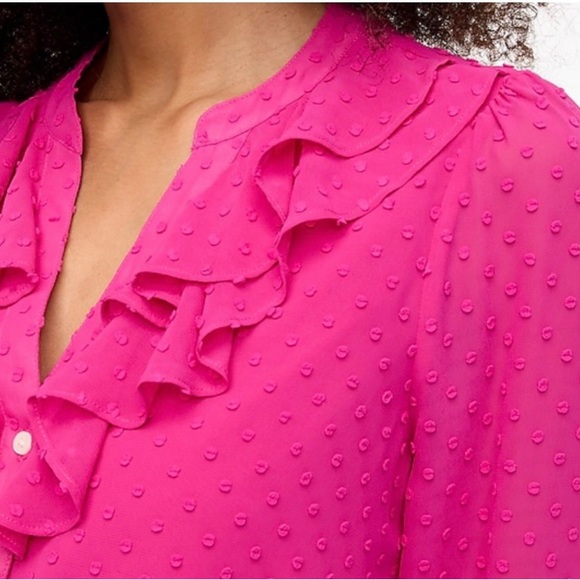 J. Crew Woman’s Large clip-dot ruffle button-up shirt in brilliant plum NWOT - Picture 4 of 4